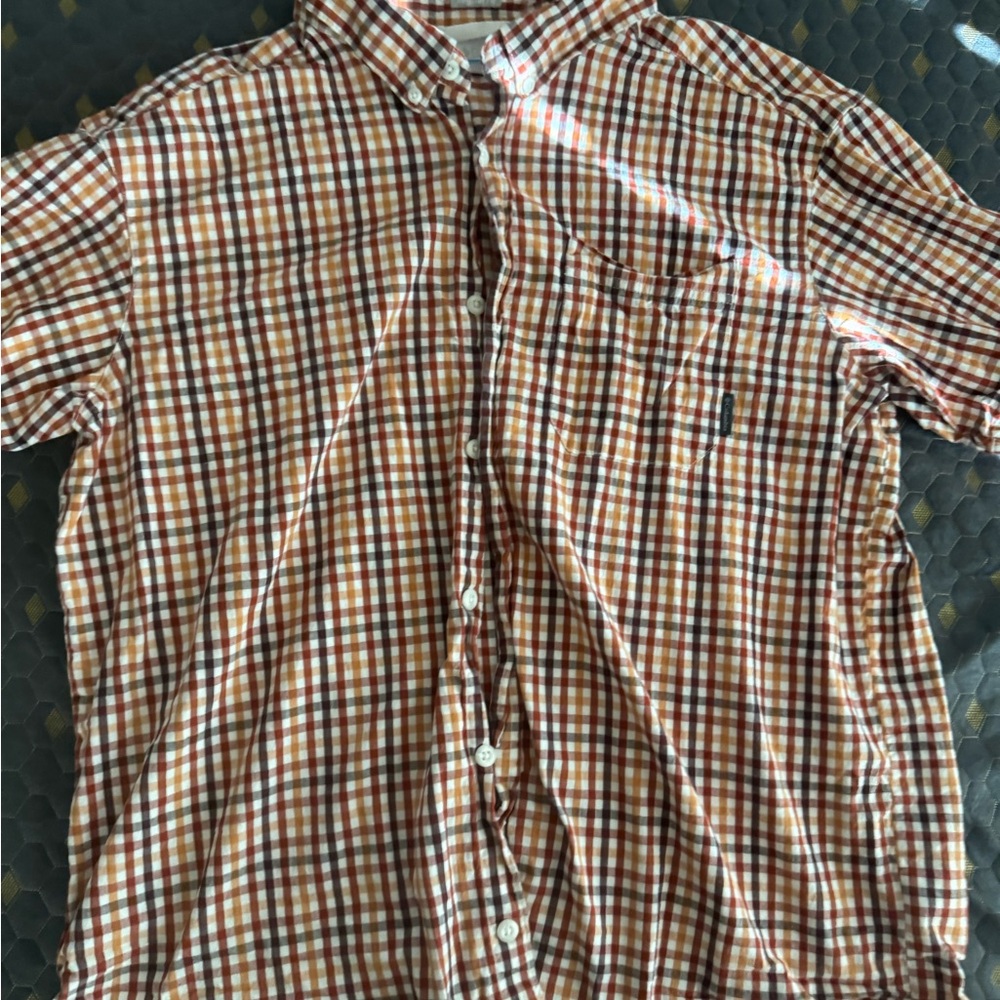 Columbia Men's Red and White Plaid Button-Down Shirt